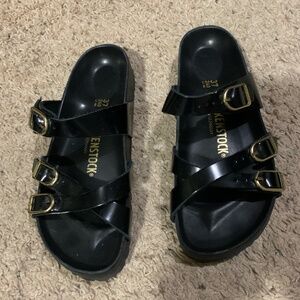 Black Birkenstock Gold Buckle Glossy 37